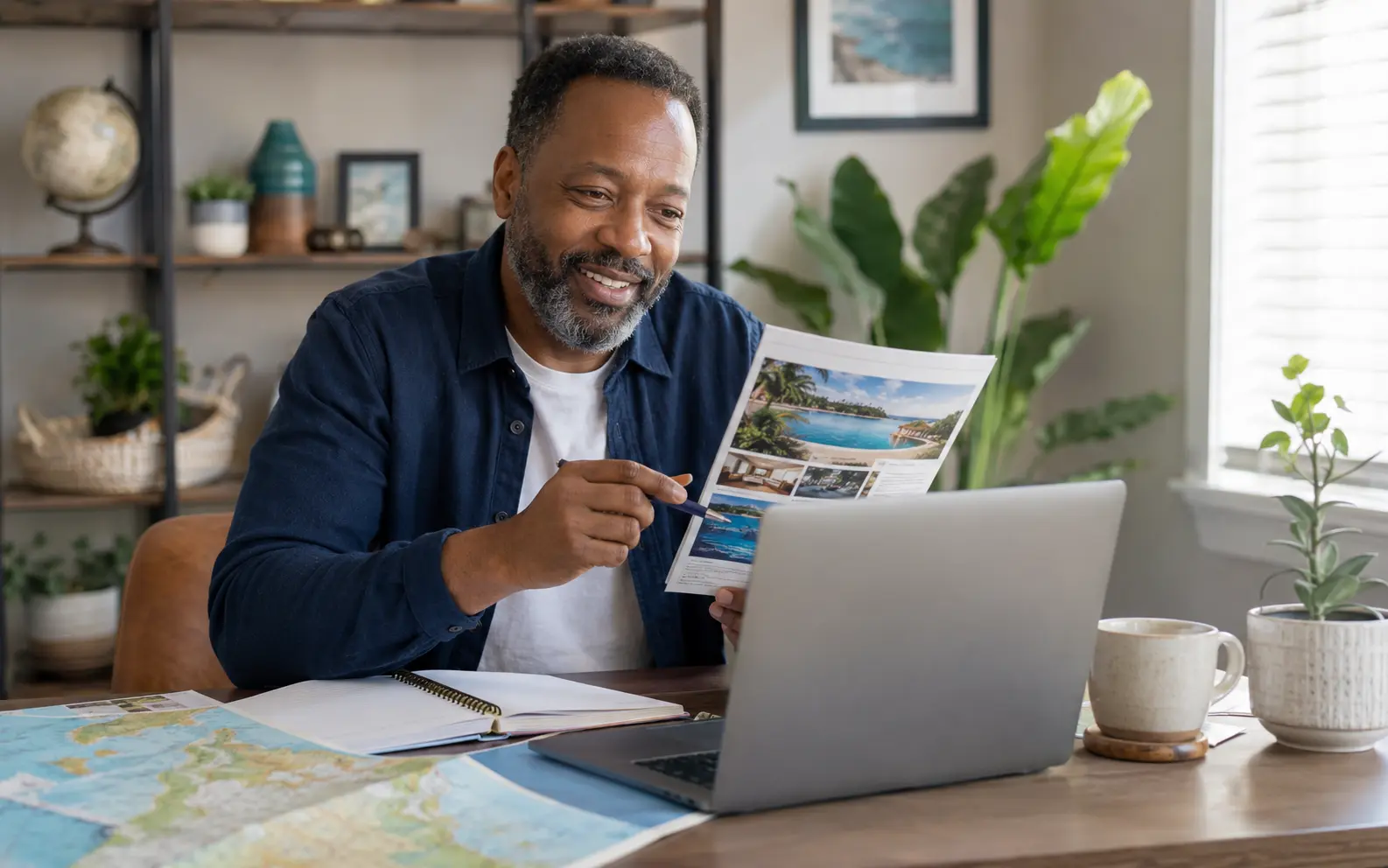 A travel advisor reviewing a resort itinerary during a video call